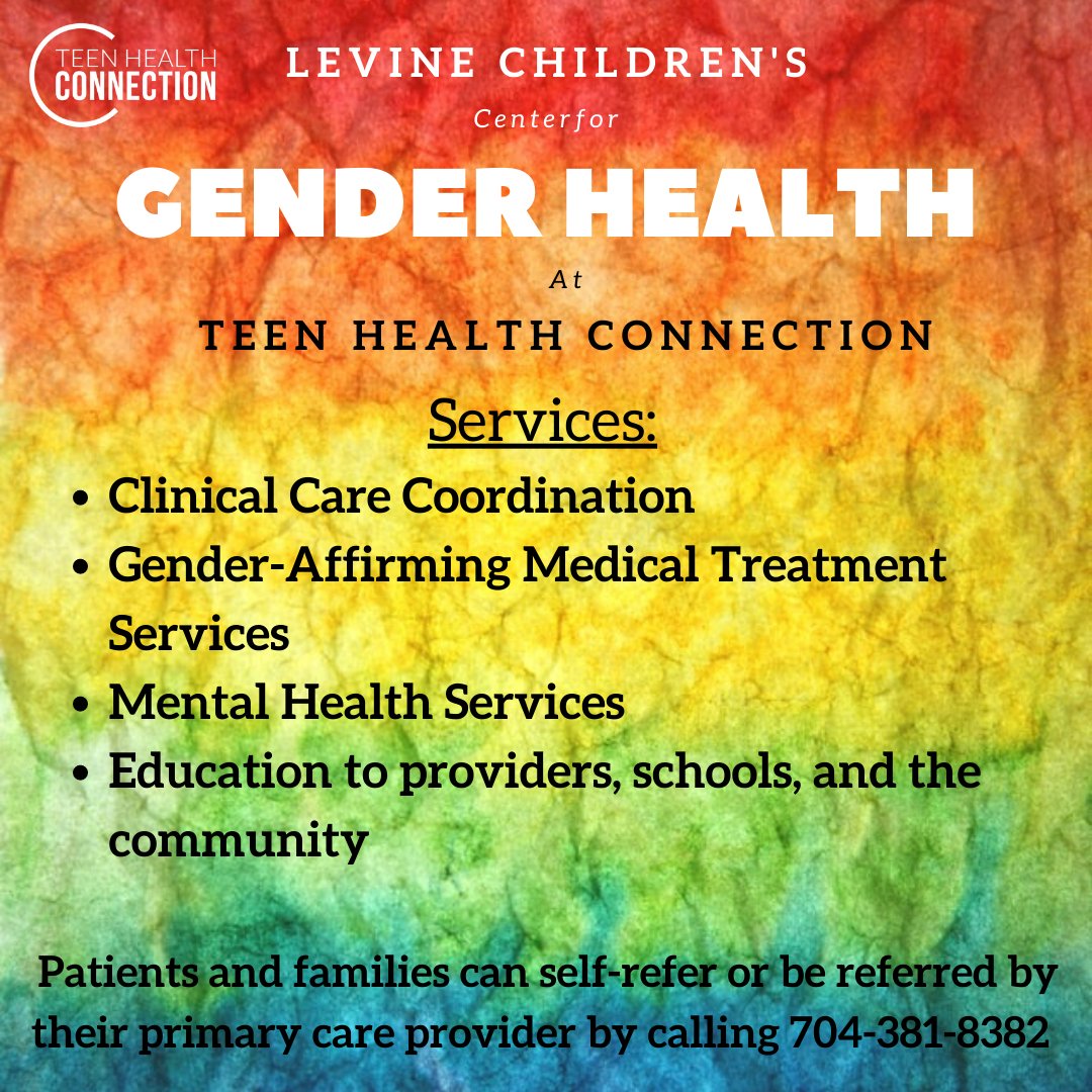 TeenHealthConne's tweet photo. Teen Health Connection is honored to serve and advocate for the needs of our gender diverse patients and their families. Please call 704-381-8382 for more information about gender health. ❤️ 💙 💛 https://t.co/OFV0tWaSH5