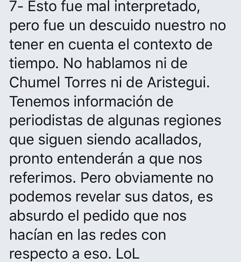 7. ¿A que censura se refieren en su comunicado expuesto en el CONAPRED?“Pronto entenderán a que nos referimos”