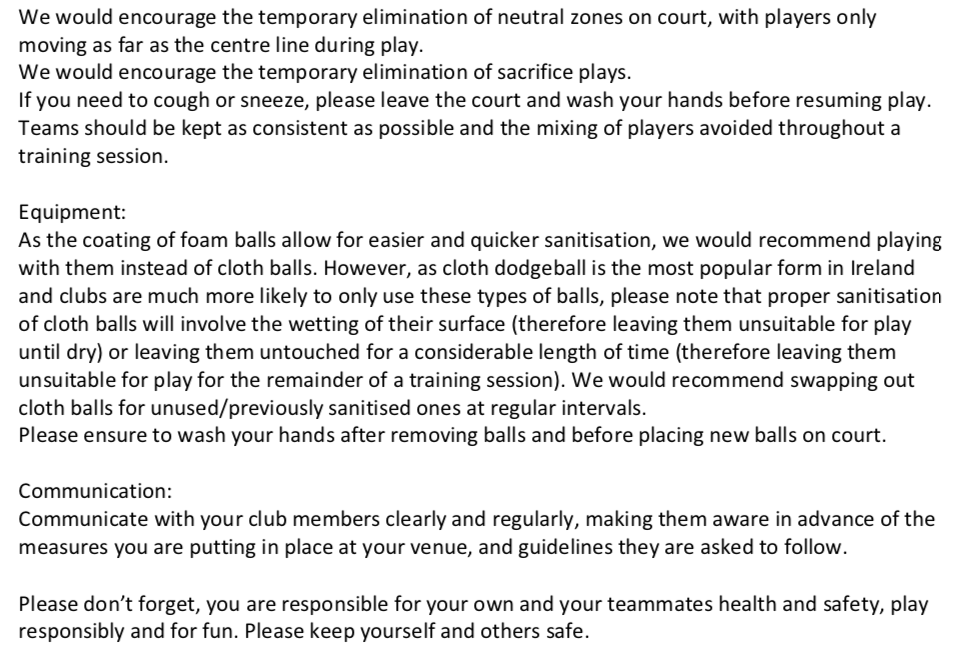IrishDodgeball's tweet photo. Some guidelines for the safe return of dodgeball in Ireland. https://t.co/jEwzH46hNz