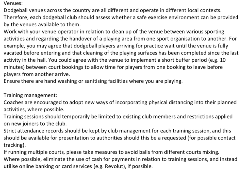 IrishDodgeball's tweet photo. Some guidelines for the safe return of dodgeball in Ireland. https://t.co/jEwzH46hNz