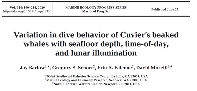 New paper on Cuvier’s beaked #whale diving paper in Southern California is our today! #research #conservation #science #technology

int-res.com/abstracts/meps…