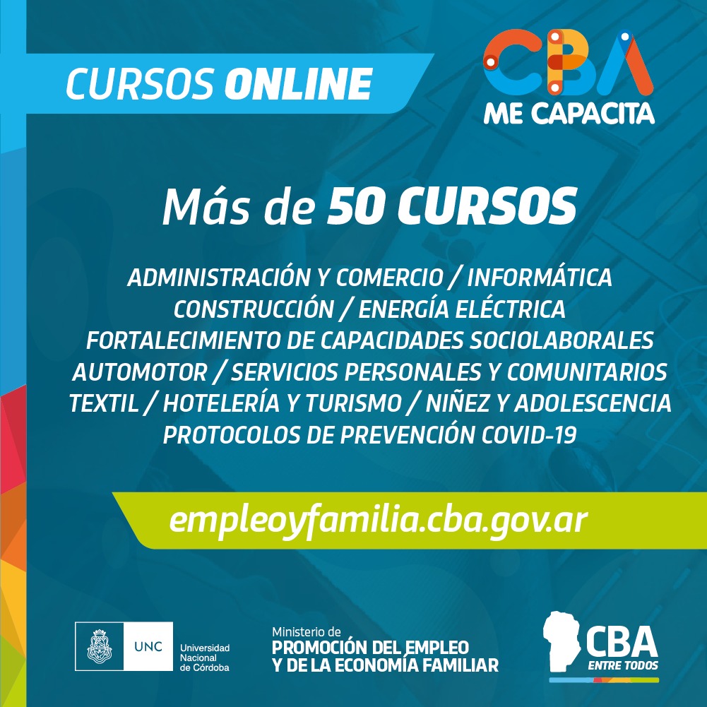 MunInriville's tweet photo. 📱 ¡NUEVOS CURSOS ONLINE! #CbaMeCapacita 
Consultá las capacitaciones disponibles y anotate. 
📌 Gratuitas y con certificación oficial del Gobierno de Córdoba y la Universidad Nacional de Córdoba (Oficial).

Información e inscripciones 👇 https://t.co/GOXE0rznGu https://t.co/RIAqmqr6Us