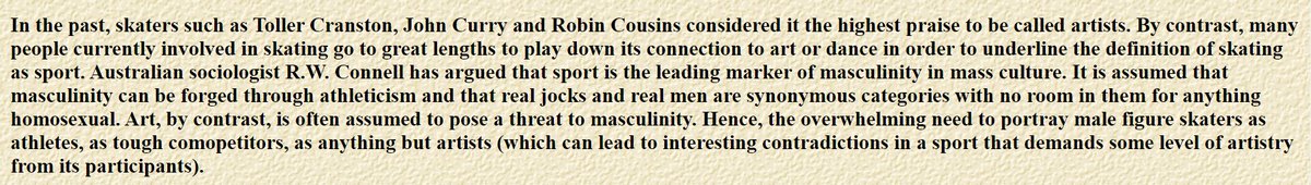The dichotomy between masculinity (aka sport) and art.Personally, I find little that screams more "fragile masculinity" as mainly mainly man that needs to show they are really mainly mainly man.