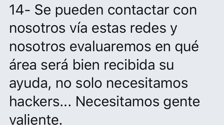 Para la racita que siempre pregunta cómo apoyar a Anonymous o como unirse:14. Si algún experto o experta en un tema quiere apoyarlos ¿cómo puede hacerlo?