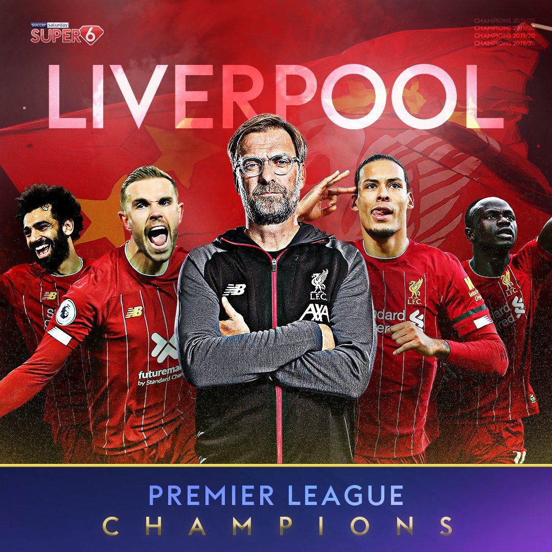 Super6's tweet photo. CHAMPIONS 🏆

Liverpool become the 7th team to win a Premier League title 🔴

The 30 year wait has finally come to an end! 🙌 #LFC https://t.co/dkPppbBqxi