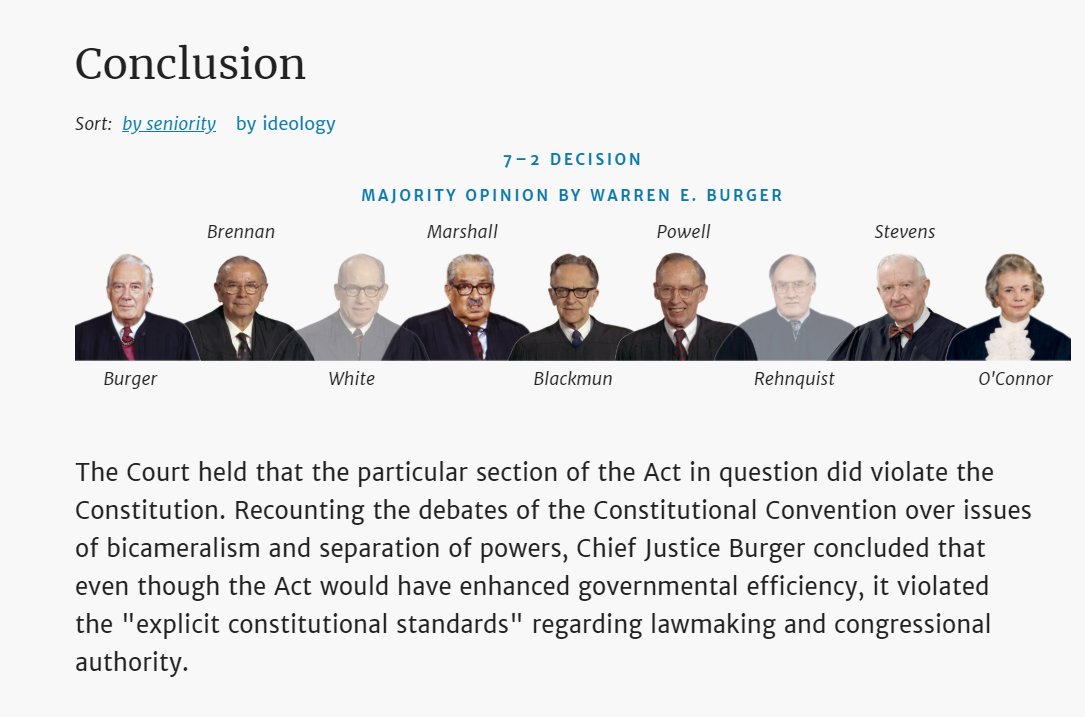 Now if you are a Constitutional Law nerd like me, your ears have perked up at the notion of a unicameral legislative veto of executive authority. Why? Because it is what we might call.... unconstitutional. See INS v Chadha
