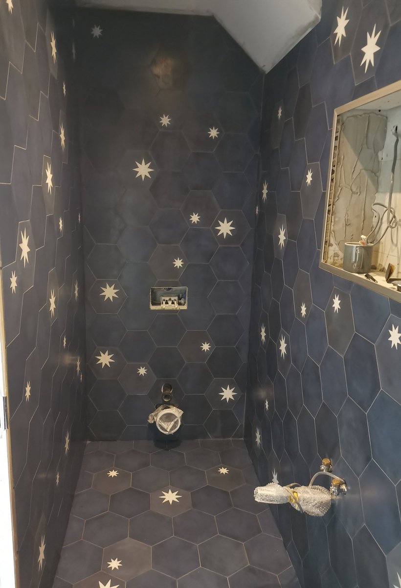 SJTiling's tweet photo. Small en-suite finished with Moroccan Encaustic Cement Hexagonal tiles. Alot of work but came out looking fantastic. Great products as always from @BALtiling
And @SchluterSystems. https://t.co/DbC0wRW4S1