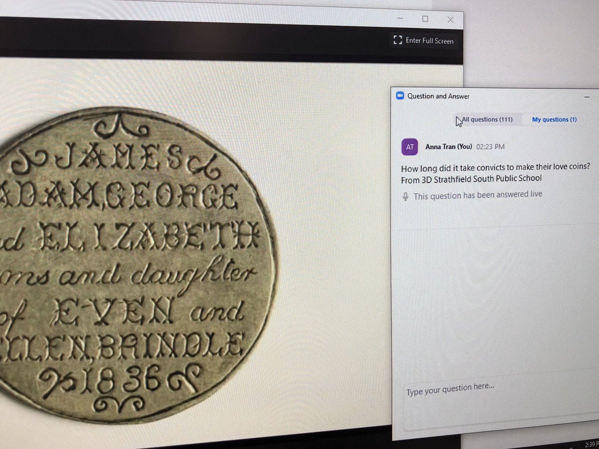 Stage 2 enjoyed a virtual live incursion run by the Sydney Living Museums. We learnt abit about the Hyde Park Barracks, convicts and their love tokens. We loved how interactive this session was. Our class question was even answered live! <a href="/StrathfieldSPS/">Strathfield South PS</a>