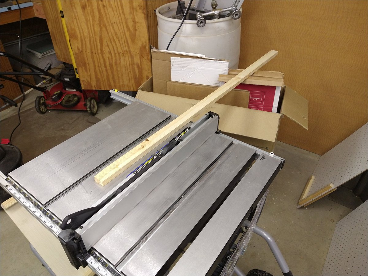 ofthedove's tweet photo. This is what an out-feed table made of cardboard and optimism looks like. https://t.co/mBAg0L2M2w