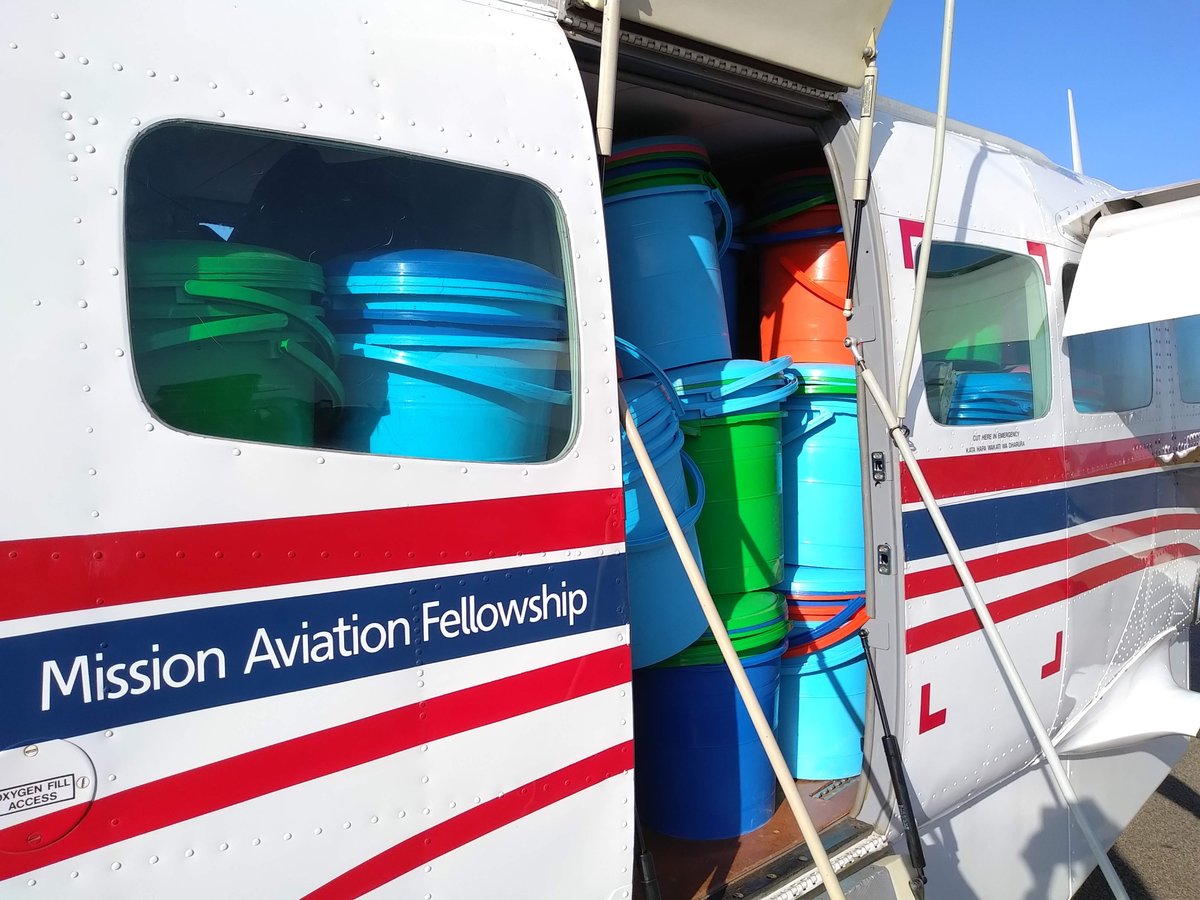 #feelgoodfriday How many buckets can fit in one small aeroplane? Which colour would you choose? We love that we were able to transport relief supplies to support the disaster response for flood victims in Kasese, western Uganda recently. . . #maf #uganda #iflymaf #flyingforlife