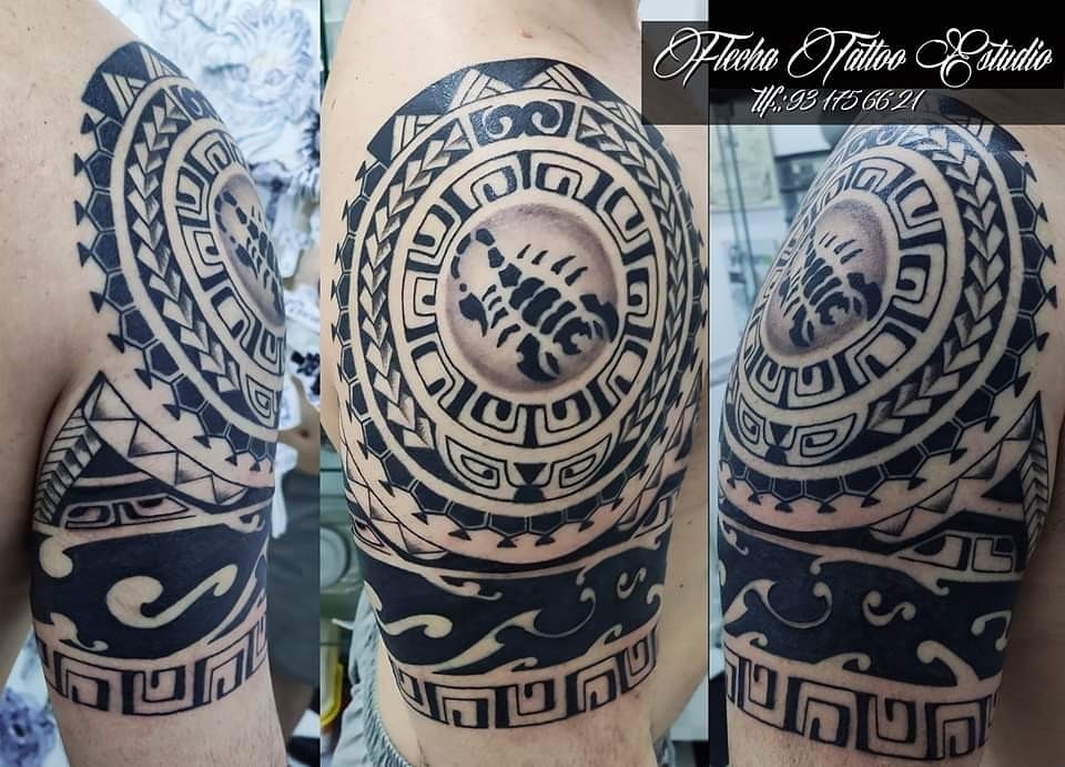 Flecha Tattoo on X: "#tattoo #tatuaje #cover #coverup #maori #tradicional #ink #inked #bcnink #barnatattoo #barcelona #clot #brazomaori #diseñopersonalizado #black #escorpion #scorpio #oroscopo https://t.co/16l7qPGpmD" / X