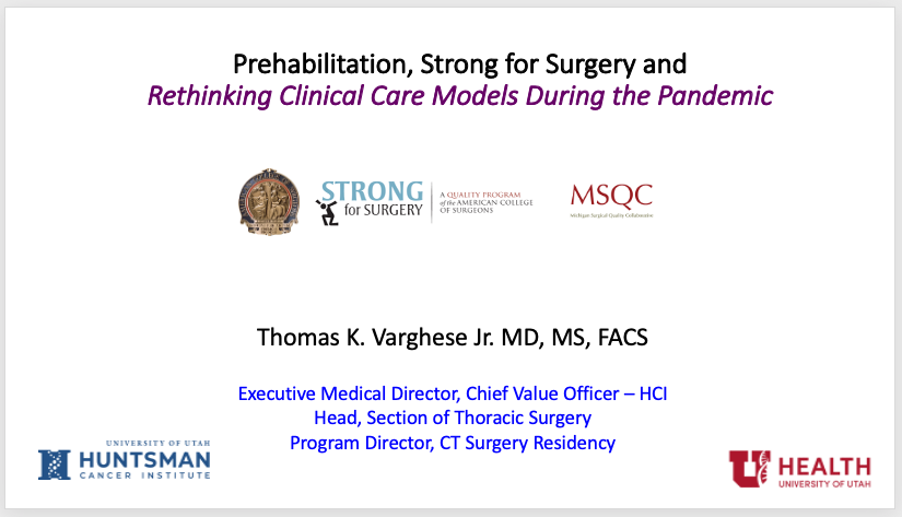 MSQC_CQI's tweet photo. This afternoon we had the pleasure of @TomVargheseJr presenting to our Surgeons on the successes of the #StrongForSurgery program &amp; other initiatives. Such an engaging webinar we forgot take decent screenshots! Thanks Tom- looking forward to future collaborations #prehabilitation https://t.co/lfnAbCJzcl