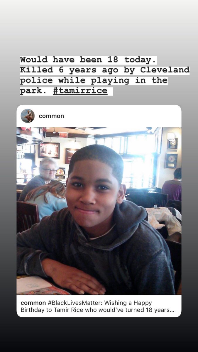 “Would have been 18 today. Killed 6 years ago by Cleveland police while playing in the park.  #TamirRice “ | via  @candicepatton instagram story