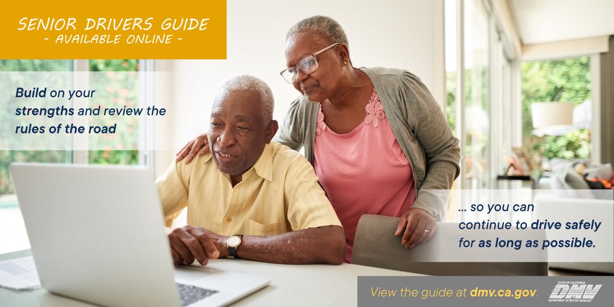 CA_DMV's tweet photo. At the #CADMV, we want our Senior Drivers to maintain their driving independence for as long as they can safely drive! Check out our CA Driver Handbook ONLINE, where you can also find our specialized driving guides, like the one for #SeniorDrivers: https://t.co/o7zCa3HqkA https://t.co/F3IVZjiJGB