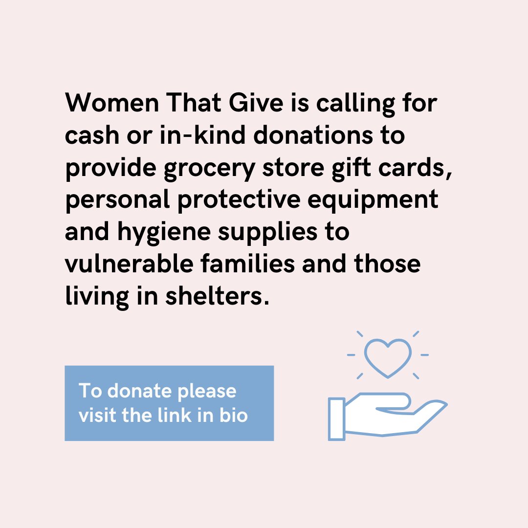 WomenThatGive1's tweet photo. WTG is asking for your help as we raise money and in-kind donations to support vulnerable members of our community. Visit the link in bio to make a donation or email womenthatgive@gmail.com to schedule a pick-up of items. Together we can bring relief to those in need 💕 #COVID19 https://t.co/Er2hmgi2Uw