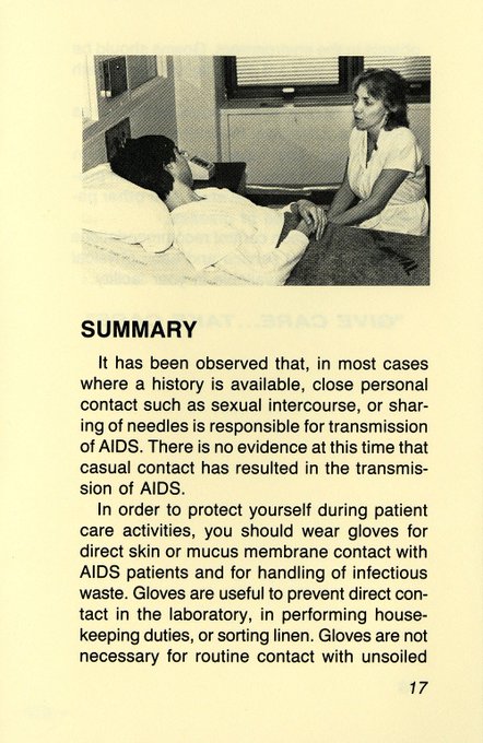 Even as more information about AIDS became known, fear and confusion were prevalent. Some medical professionals refused to treat AIDS patients, fearing they’d contract the disease. Pamphlets like this attempted to correct misconceptions.