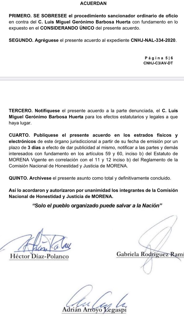 erickbecerra1's tweet photo. La comisión Nacional de Honestidad y Justicia de Morena sobreseyó el Procedimiento Sancionador Ordinario de Oficio en contra de @MBarbosaMX. https://t.co/PySoBBacix
