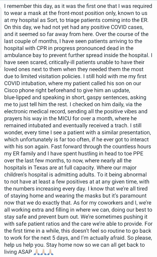PpeAnon's tweet photo. #Houston #TexasCovid19 
From a Houston Emergency Room Nurse. https://t.co/3D1p9FodyI
