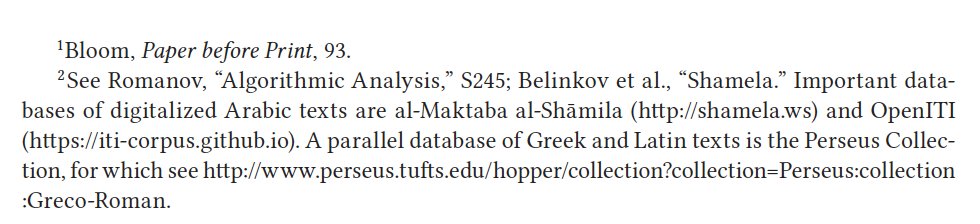 Important footnote from p.8 cited above. Check out the open-access  @Open_ITI - the largest repository of machine-readable classical Arabic texts. /7