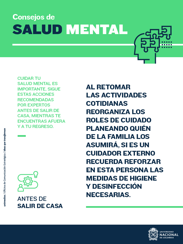 UNALOficial's tweet photo. #SomosSalud Cuidar tu salud mental y la de tu familia es muy importante en este momento, por esa razón debes tener en cuenta estas recomendaciones mientras estas fuera de casa 🏡 #SomosUNAL | #SomosPrevención https://t.co/dVR31EBDEc