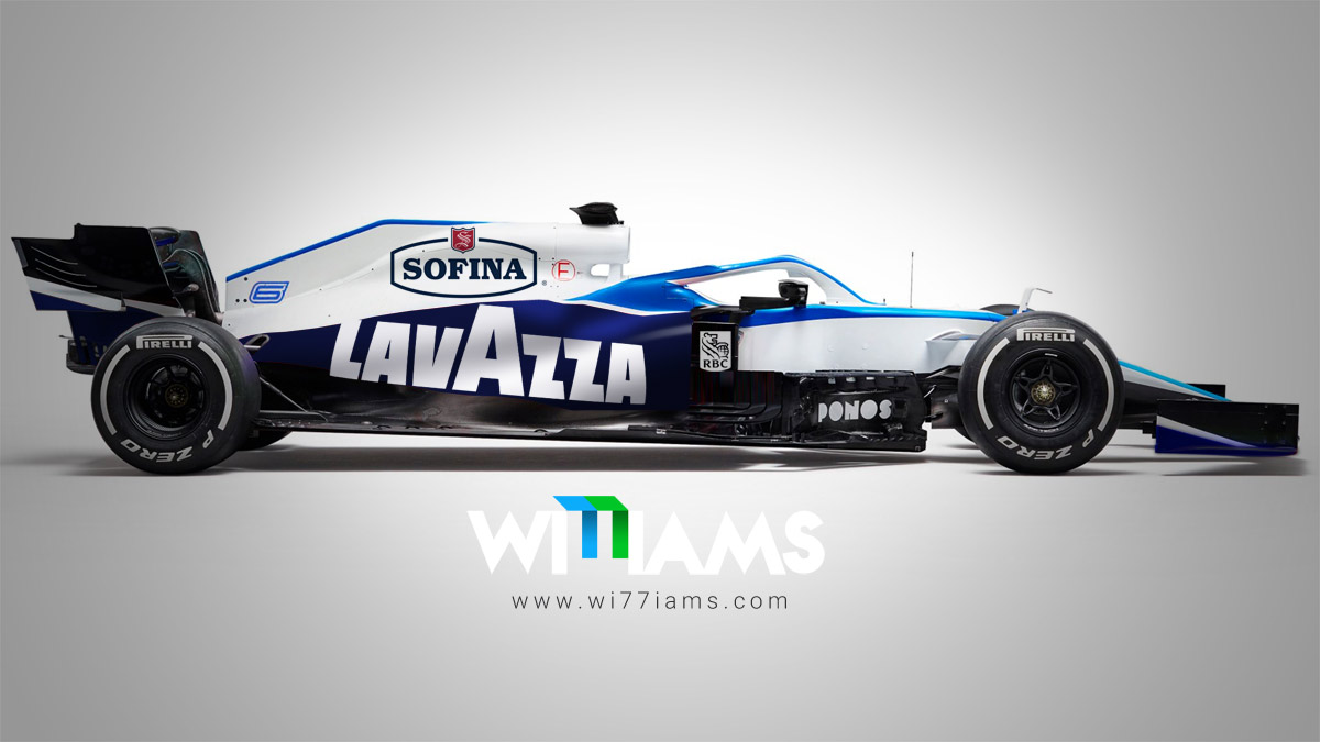 Wi77iamsF1's tweet photo. My crack at @williamsf1's new livery, to be revealed tomorrow morning. The design is good, so if I were them, I'd put little more effort into it than taking out the red and replacing it with Williams' heritage blue, and switching around logos. What do we reckon everyone? https://t.co/56jPI6ysCT