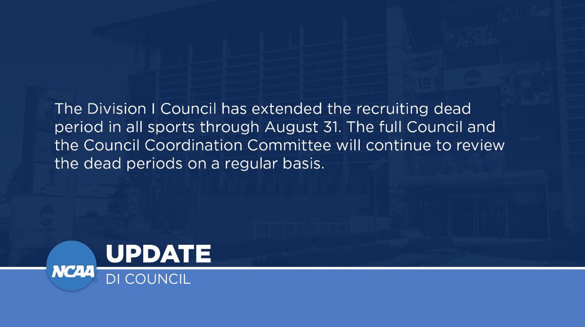 andypottsBRG's tweet photo. NCAA extends the recruiting dead period in all sports through August 31. There are NO live evaluation periods or campus visits through this date! @CoachElifson @ppgirlsbball https://t.co/aIYwKHqAiK