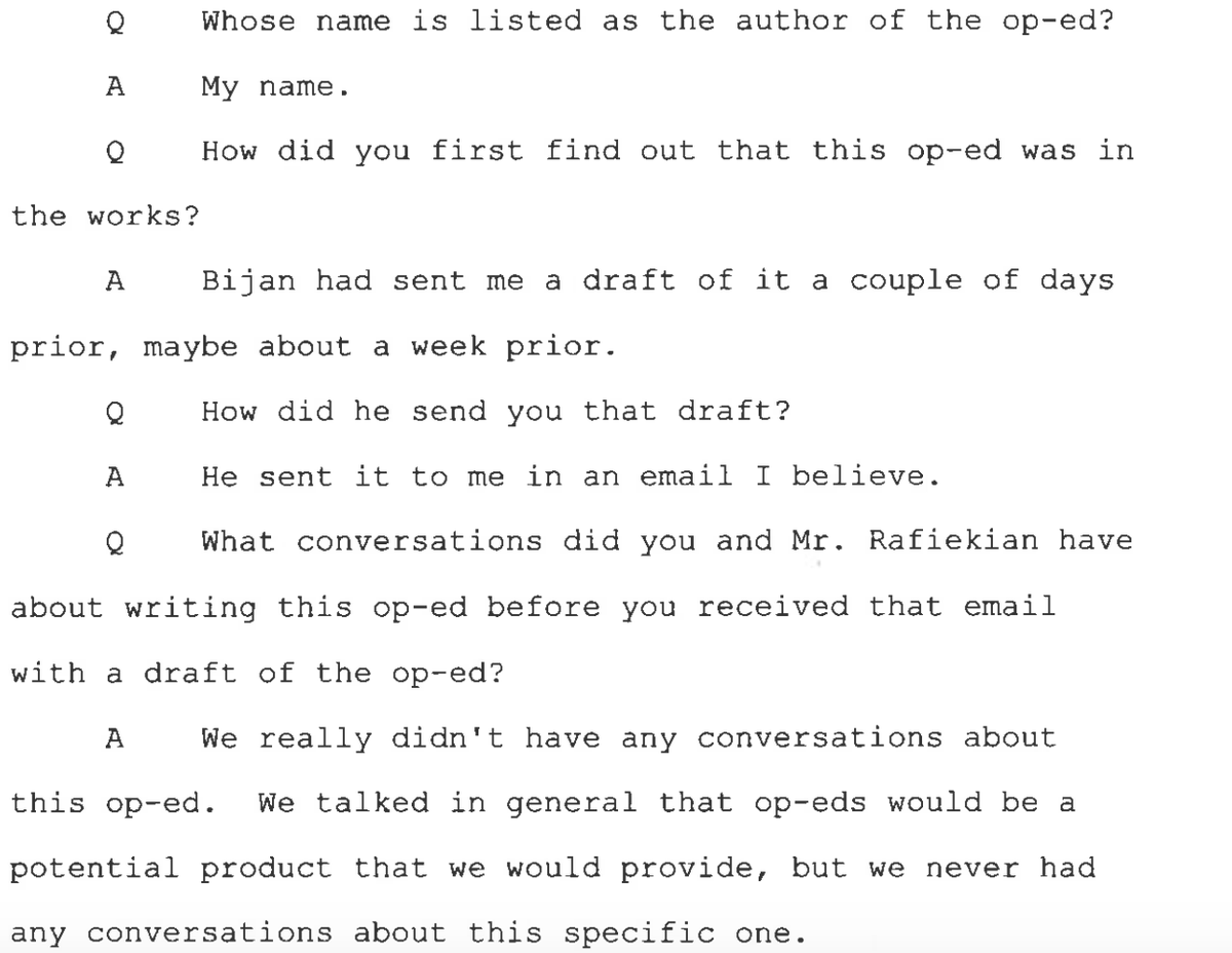 And here's Flynn, testifying under oath, that he didn't know about the op-ed he slapped his name on and then claimed to his lawyers was written for the Trump campaign, until Kian sent it to him days earlier.