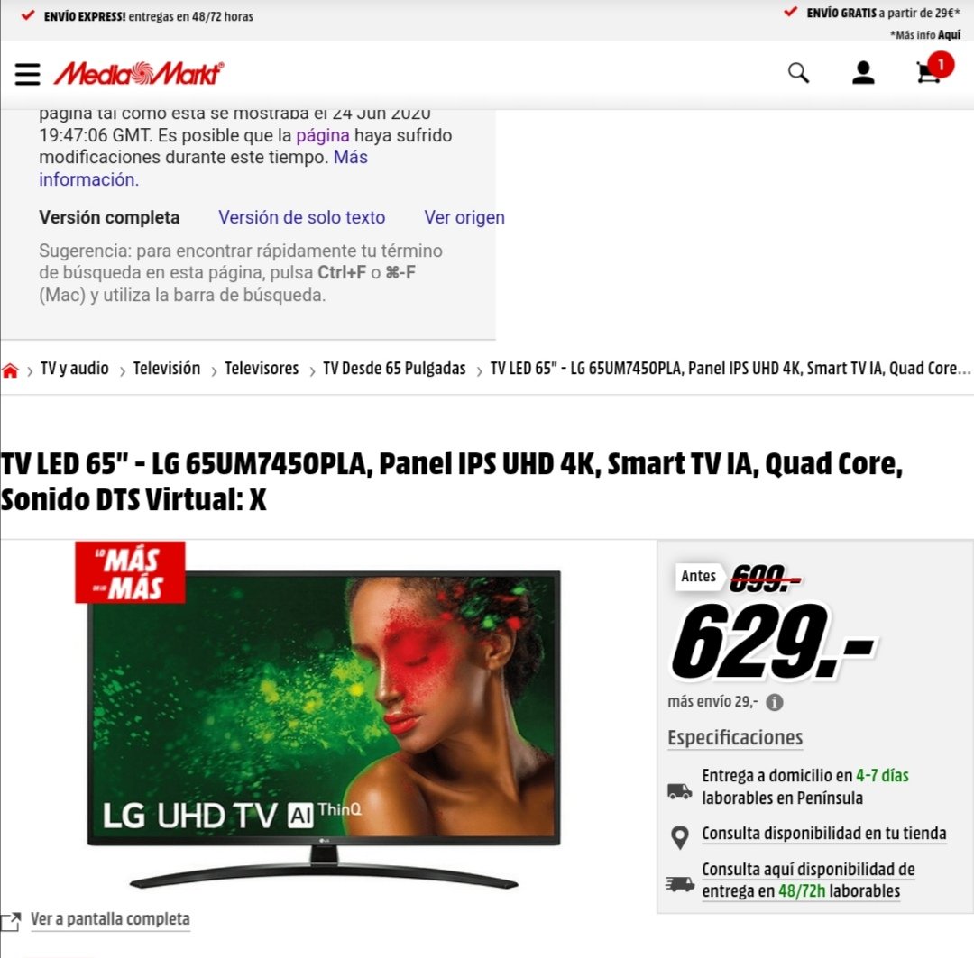 RubenSanchezTW's tweet photo. Nueva promoción de Media Markt: si gastas 500€, "descuento directo" de 100€.

Hace unas horas vendían esta tv por 629€. Ahora, su precio es 749€.

Seguro que @MediaMarkt_es tiene una explicación convincente... https://t.co/SVy68K5xql