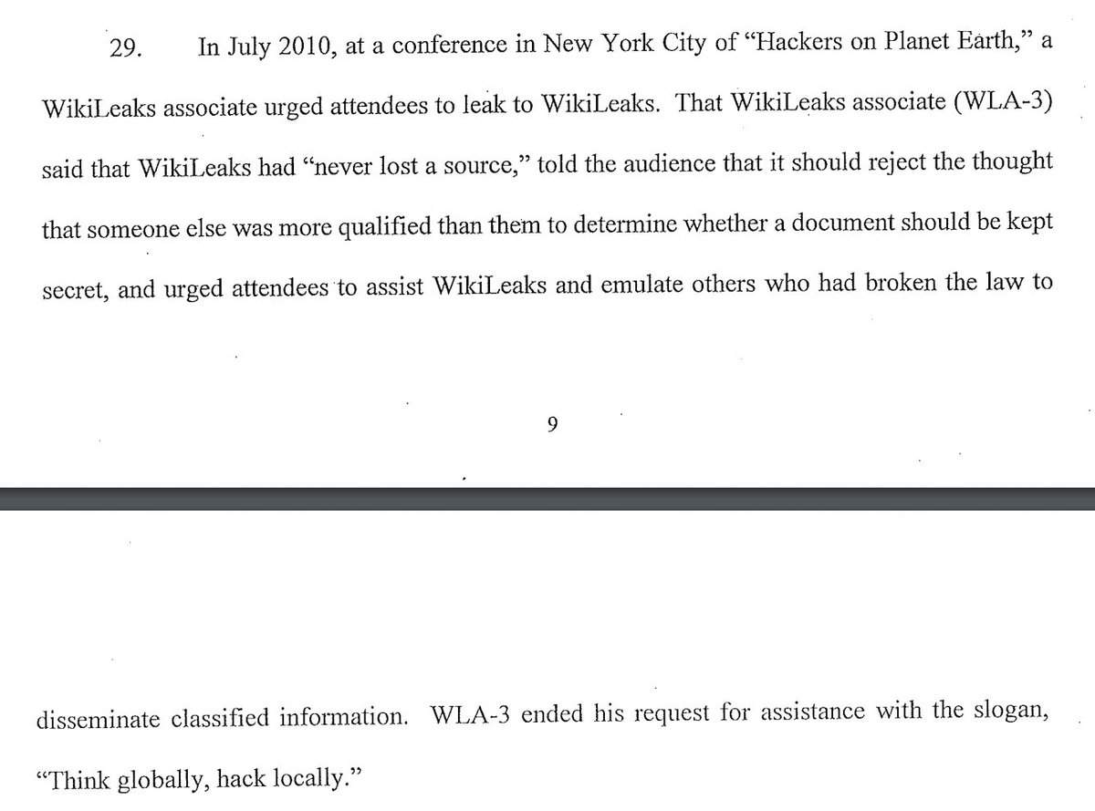 WLA-3 is Jacob Appelbaum, a digital privacy activist who sometimes represented WikiLeaks at conferences.This is prime example of how prosecutors seized upon statements made by WikiLeaks staff/associates to criminalize any statements that encouraged sources to submit documents.