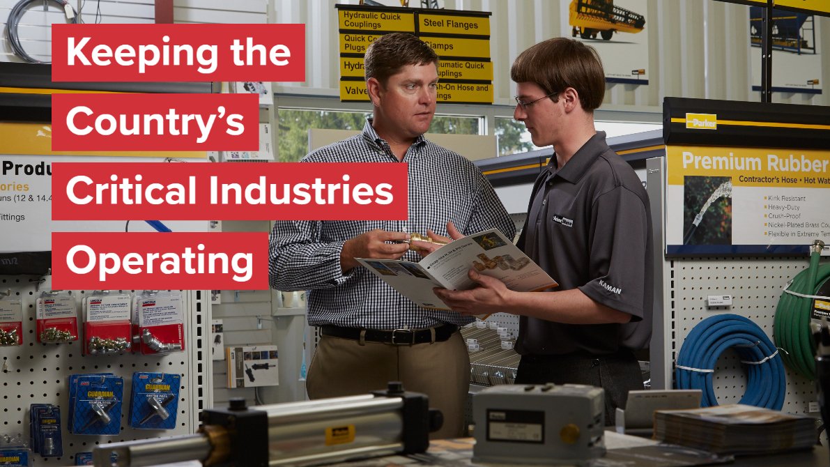 Kaman Fluid Power plays an important role in keeping our country’s critical industries operating. We are an essential business based on local guidelines from the Department of Homeland Security. We offer curbside pickup at all of our <a href="/ParkerStore/">ParkerStore</a> locations kamanfluidpower.com/locations