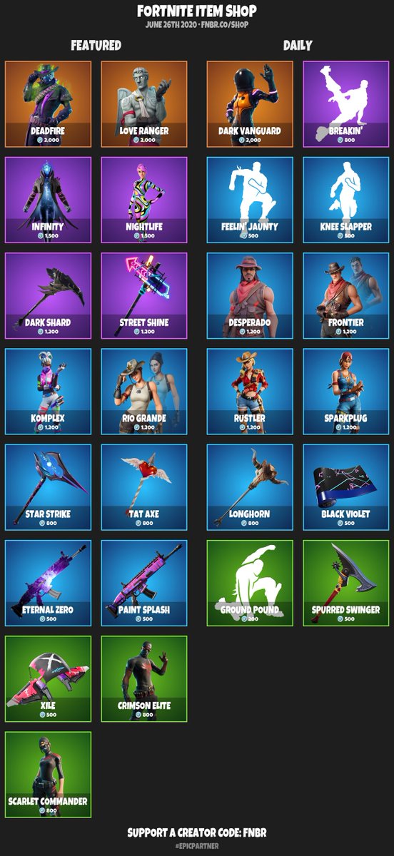 Fnbr Co On Twitter Fortnite Item Shop For June 26th 2020 Https T Co Nxpckxmqqb Use Creator Code Fnbr If You D Like To Support Us Epicpartner Set Personalised Reminders On Our Ios App Https T Co 2kmeb0k4z0 Https T Co D0vzzdboow 26th June Fortnite Item Shop 26th June Fortnite Item Shop Fnbr Co On Twitter Fortnite Item Shop For June 26th 2020 Https T Co Nxpckxmqqb Use Creator Code Fnbr If You D Like To Support Us Epicpartner Set Personalised Reminders On Our Ios App Https T Co 2kmeb0k4z0 Https T Co D0vzzdboow