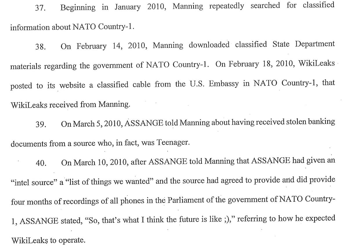 Prosecutors added an entire section to part covering Chelsea Manning, and they accuse Manning of being part of an alleged conspiracy against Iceland ("NATO Country-1") that involved FBI informant Sigurdur “Siggi” Thordarson ("Teenager").