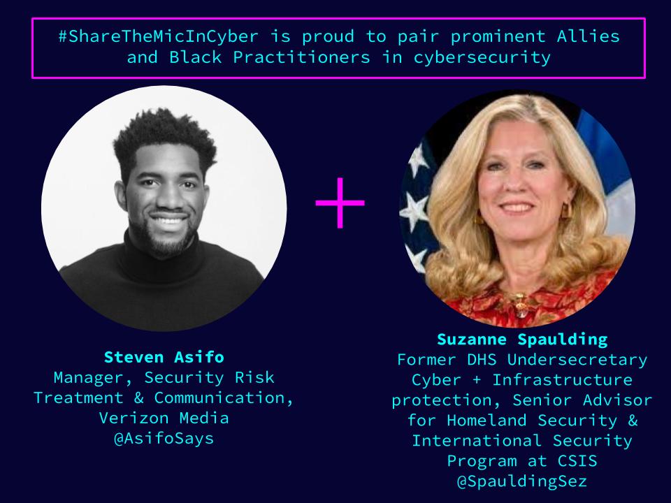 Follow this thread as I highlight  @AsifoSays ("great minds.." says  @SpauldingSez!) as part of the  #sharethemicincyber campaign. I am proud to give this talented  #cybersecurity practitioner the spotlight.  #BlackNatSec  #BlackTechTwitter