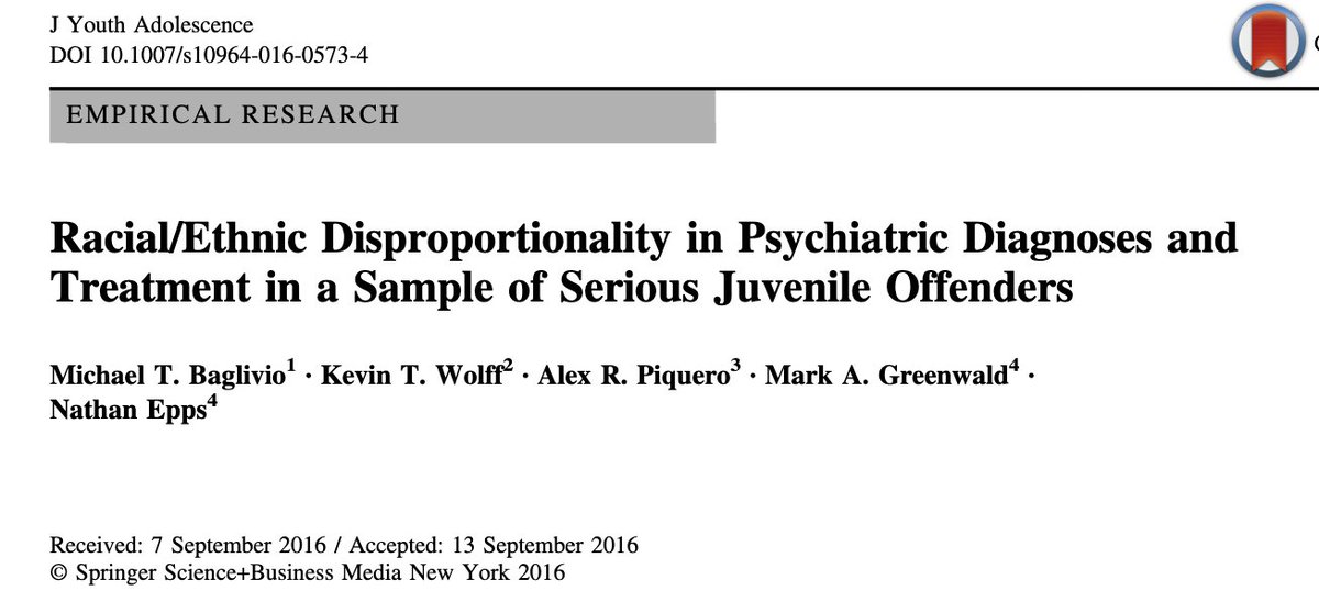 345/ "Black male [offender]s were... less likely to have been diagnosed with ADHD, than White males, despite controlling for... behavioral indicators, and prior offending... Black males were approximately 60% as likely to receive psychiatric treatment."