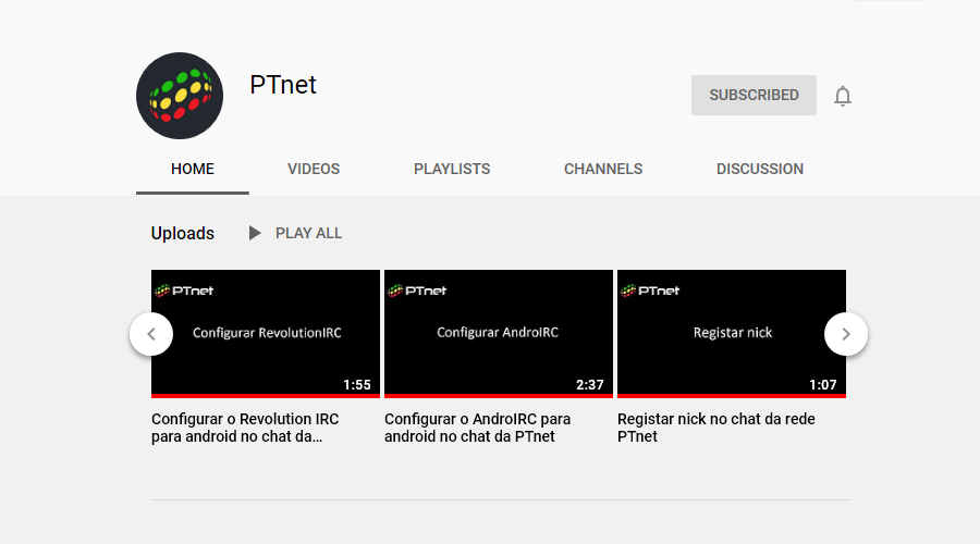 A equipa do #PThelp criou um conjunto de tutoriais vídeo para te ajudar a ligar à PTnet e registar um nick. Mais informações: ptnet.org/noticias/tutor…

#ptnet #irc #pthelp #video #tutorial