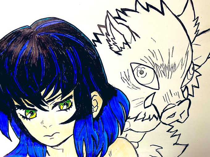 やま(zero)さんがTwitterに投稿した嘴平伊之助(鬼滅の刃)のイラスト。