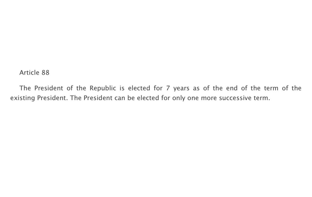 While article 88 of the Syrian constitution prohibits an incumbent president from running a third consecutive term, this rule was disregarded in the 2014 election due to the country being at in a civil war and in a ‘National Crisis’ which allowed Assad to run a third term. 4)