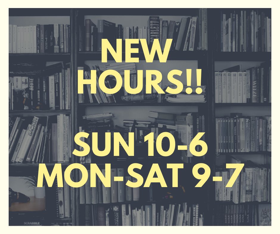 Starting Friday, June 26 our hours have been updated:

Sunday 10am-6pm
Monday - Saturday 9am-7pm

Face masks are encouraged😷

#newhours #moretimeforbooks #seeyouinstore #bnstcloud