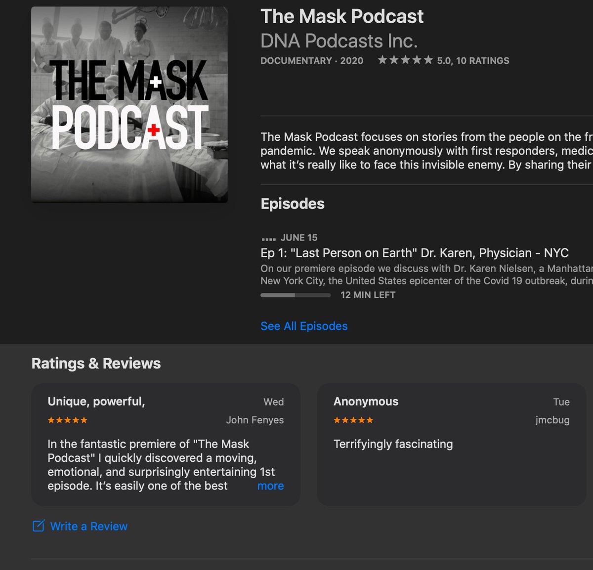 Thank you to Mr. John Fenyes for this amazing review of <a href="/TheMaskPodcast/">The Mask Podcast</a>!!! And I didn't even have to pay him! 😉
MaskPodcast.com He even took the time to post the review on MULTIPLE platforms that play the podcast!!!! #WearADamnMask #WearAMaskSaveALife #TheMaskPodcast
