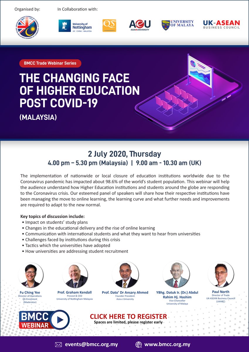 BMCCmy's tweet photo. In our upcoming webinar on 2 July, we'll be sharing insights to help audiences understand how Higher Education (HE) institutions and students around the globe are responding to the current crisis!
More info: https://t.co/6ev7YPEadn
*Comp passes for #BMCCMembers & UK Companies https://t.co/hfrwJgTWbT