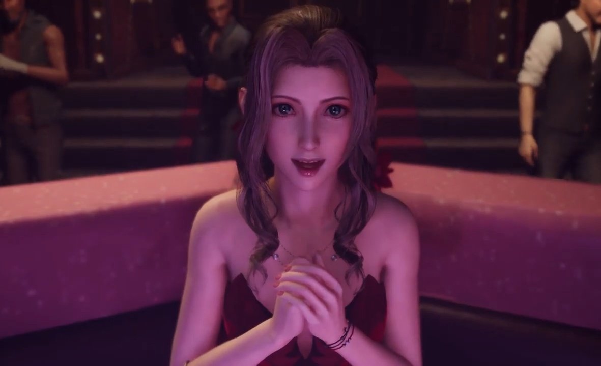 This is like the Red Dress scene all over again, but this time its Aerith that is in awe also theirs a romantic build up in this scene as well accdg to the Ultimania. They love each other so much!.  #clerith