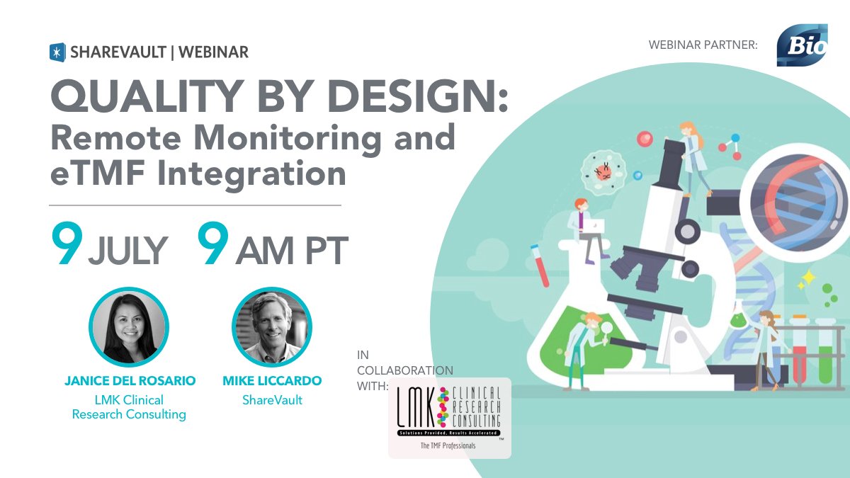 johnbadger's tweet photo. Join us on 7/9 for "Quality By Design: Remote Monitoring and eTMF Integration." We'll explore best practices for remote site monitoring and tips to leverage tech while remaining compliant. MORE: https://t.co/mmkGnG3SlB | #tmf #inspectionreadiness #clinicaltrial @IAmBiotech https://t.co/47hyT1xG4I