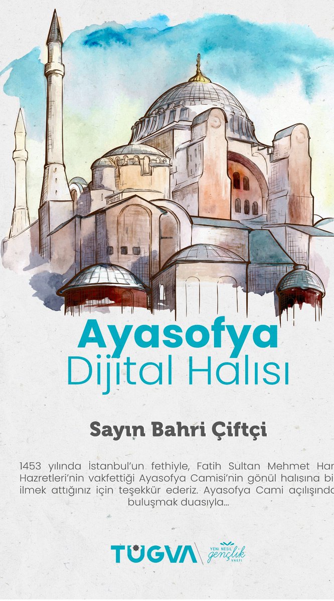 “Ayasofya!
Ne taş, ne çizgi, ne renk, ne cisim, ne de madde senfonisi;
Sadece mana, yalnız mana...”

Necip Fazıl Kısakürek 

#ilmekilmekAyasofya