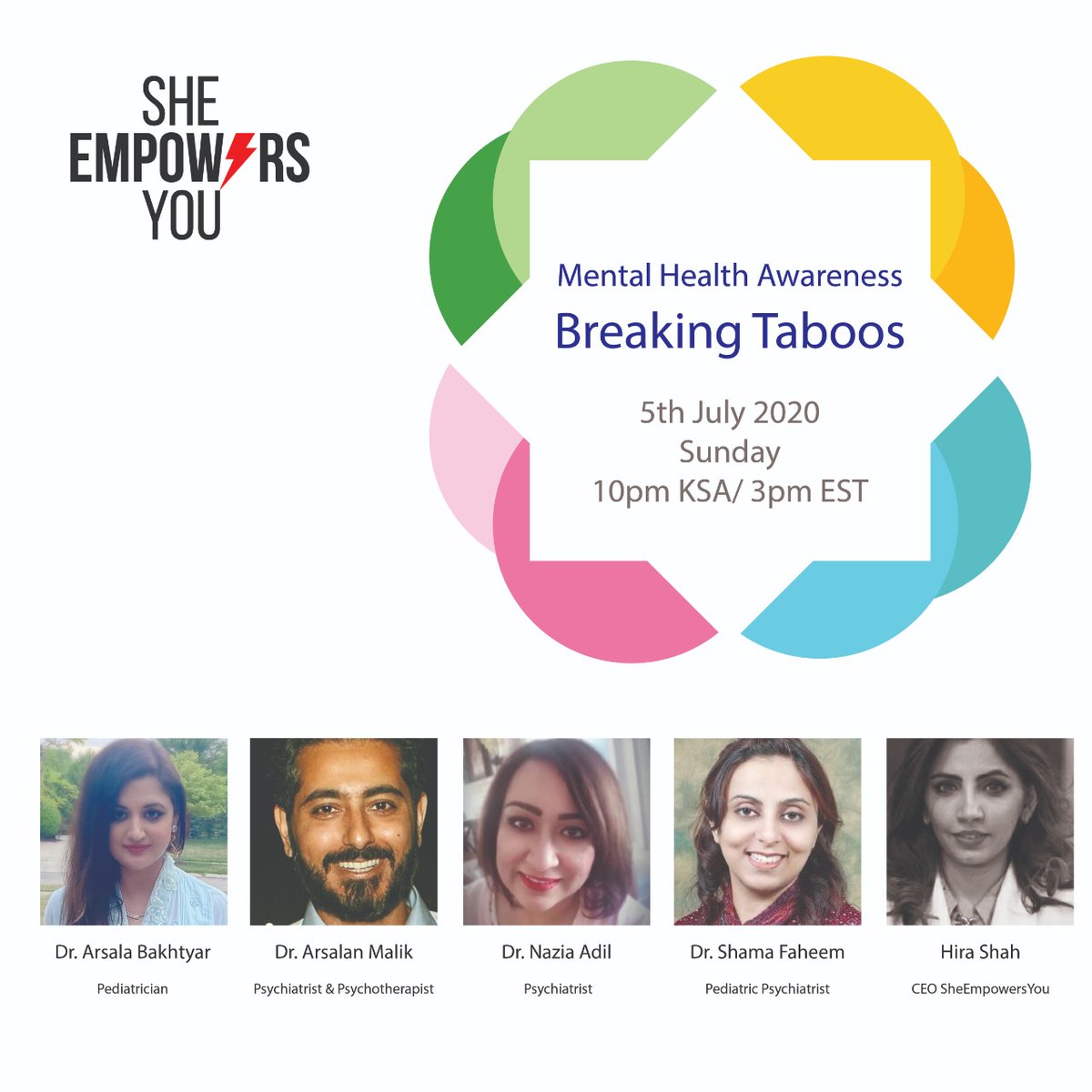 YouEmpowers's tweet photo. Join us on our upcoming webinar on Mental Health Awareness with an extraordinary panel of Mental health experts.
Zoom link:
https://t.co/01XF1IQrdu
#shempoweru #mentalhealthisimportant #MentalHealthAwareness https://t.co/sAYDRMvVcU