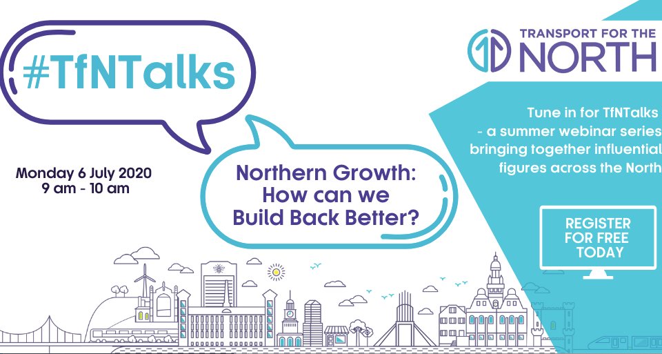 Join @Transport4North at their next #TfNTalks

How can we 'Build Back Better' and enable Northern growth following COVID-19?

Monday 6th July 2020 | 9.00am - 10.00am

Join the discussion at buff.ly/2ZwYfPH
