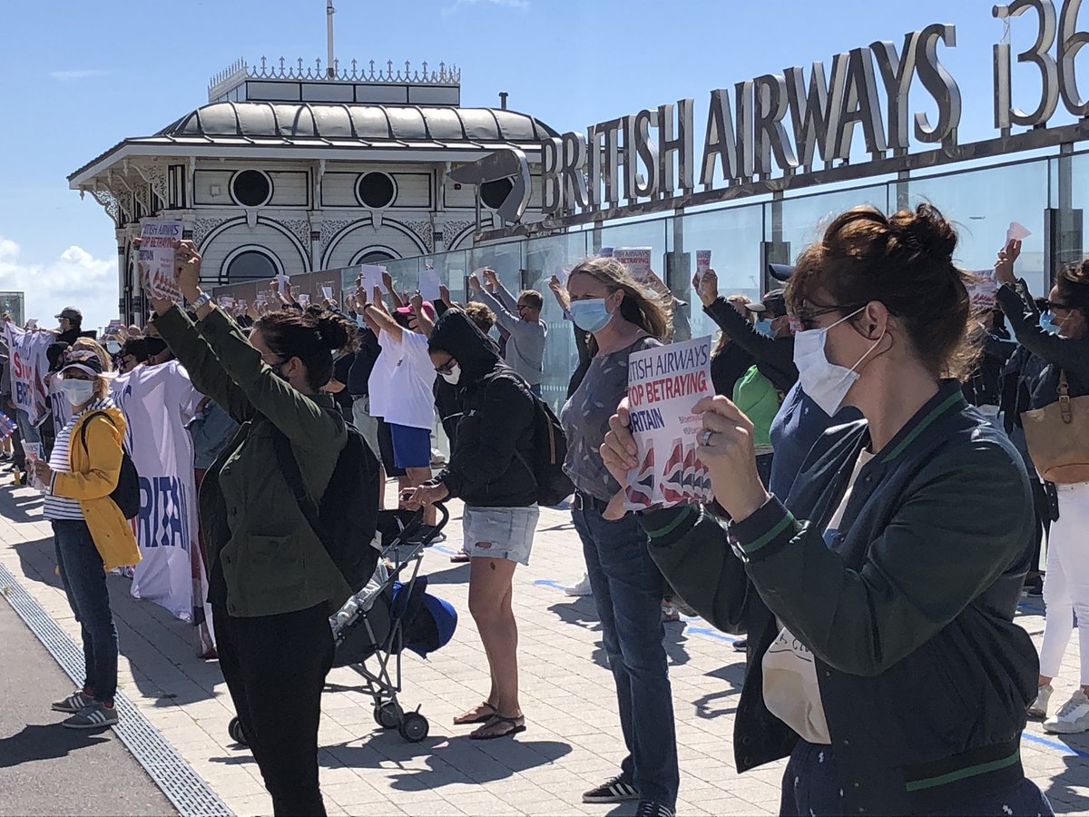 amandaakass's tweet photo. More than 100 #British_Airways staff have been protesting about the airline’s fire and rehire plans at the #i360 in #Brighton - supported by Labour MPs @peterkyle and @lloyd_rm and Conservative @HuwMerriman, Chair of the Transport Select Committee. More on @bbcsoutheast at 1.30 https://t.co/PB7J8X8OmW