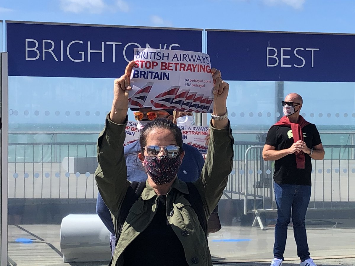 amandaakass's tweet photo. More than 100 #British_Airways staff have been protesting about the airline’s fire and rehire plans at the #i360 in #Brighton - supported by Labour MPs @peterkyle and @lloyd_rm and Conservative @HuwMerriman, Chair of the Transport Select Committee. More on @bbcsoutheast at 1.30 https://t.co/PB7J8X8OmW