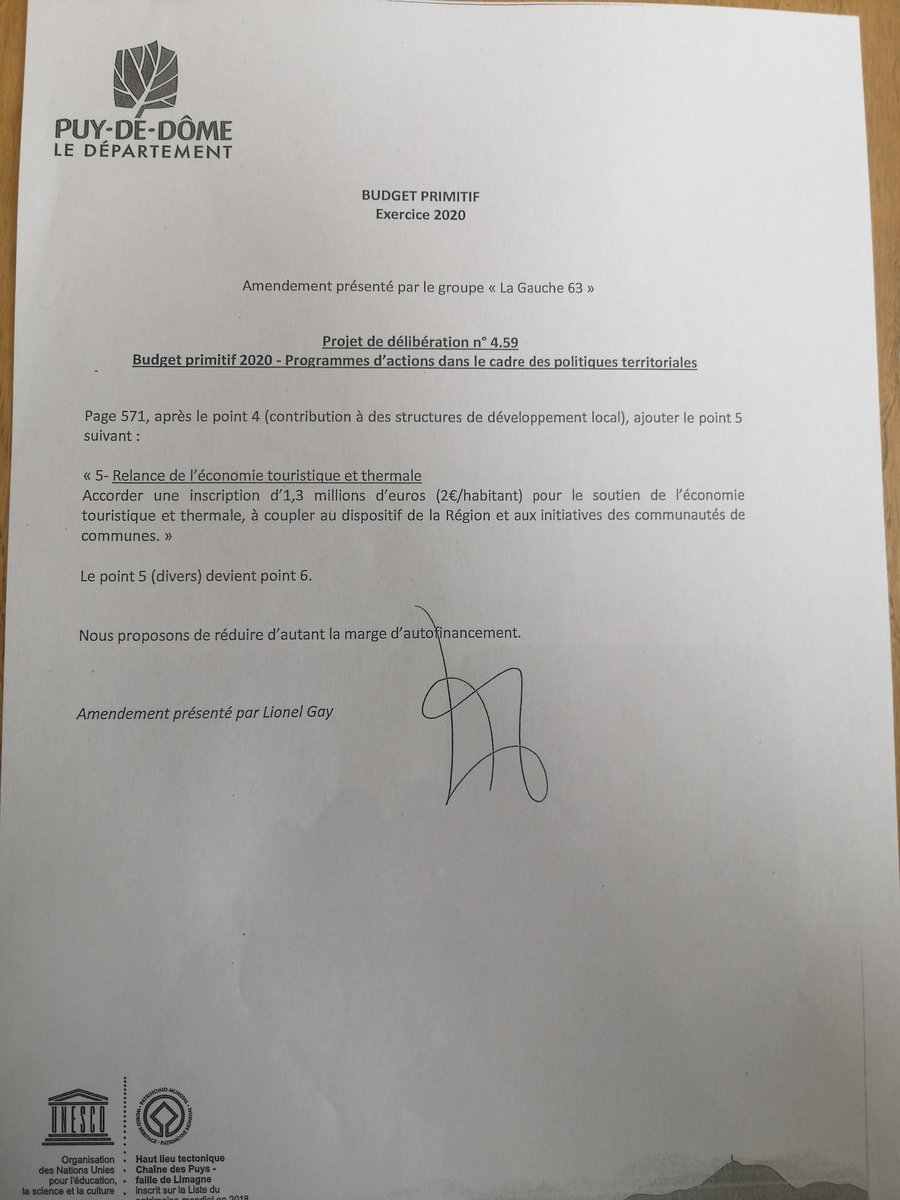 LaGauche63's tweet photo. ✔️5ème amendement voté par les groupes de gauche.

Pour la relance de l'économie touristique et thermale, le @Departement63 accorde 1,3 millions d'€ (2€/habitant) à coupler au dispositif de la Région et aux initiatives des communautés de communes. https://t.co/bZTuKAn06k