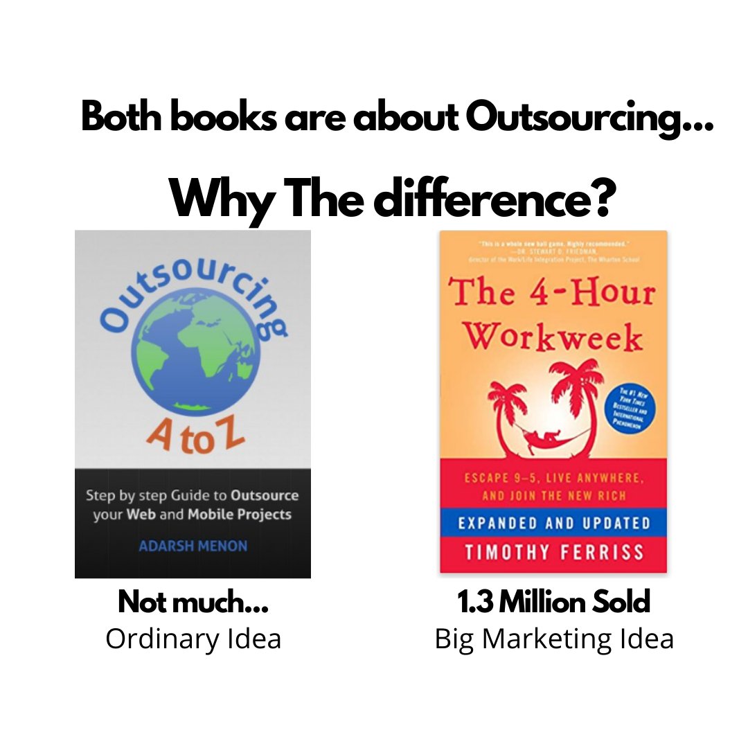 What is the difference between these books?One sold 1.3 million copiesThe other? Probably not much...What's the difference?Both are about outsourcing. Tim Ferris took the "ordinary idea" of outsourcing and expanded it into a Big Marketing Idea... The 4-Hour Workweek