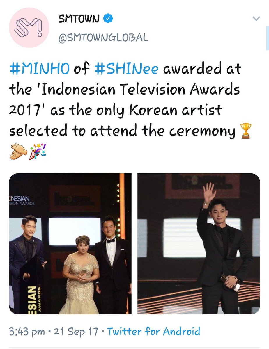 Minho is the first kpop idol-actor to receive popularity award at Indonesian TV awards for extreme popularity in Indonesia